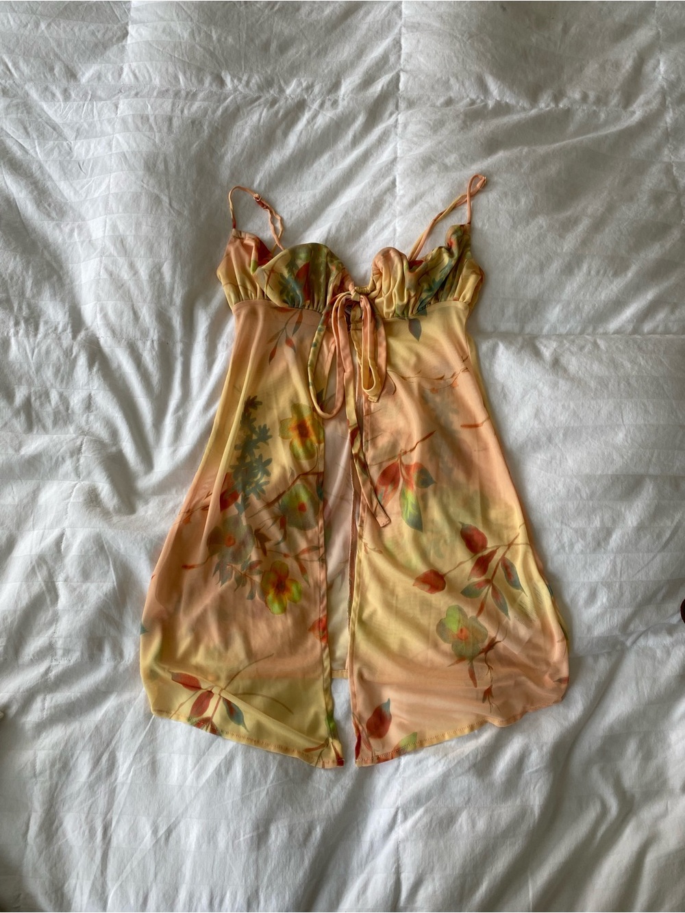 Urban Outfitters Yellow Floral Mesh Split Tunic Tank XS